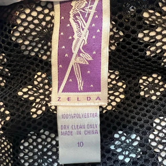 ZELDA Vintage Black/White Floral Faux Leather Cutout Mesh Jacket - Picture 10 of 11